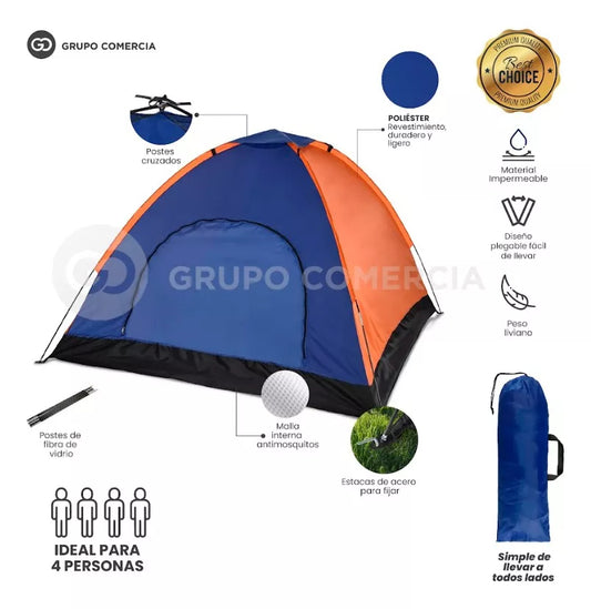 Carpa Camping Para4 Personas Impermeable Premium Resistente